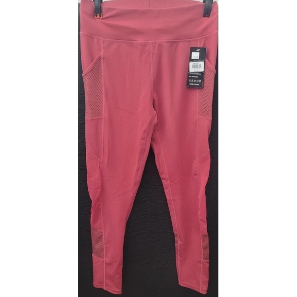 New Rose Pink Mesh Panel High Waisted Athletic Leggings with Pockets L/XL HP321